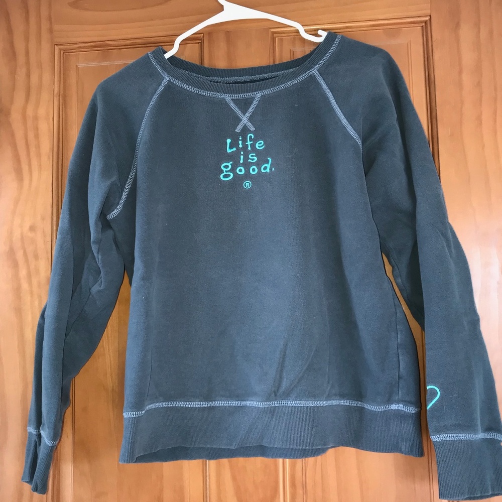 Life is Good Crew Neck Sweatshirt- Medium Grey